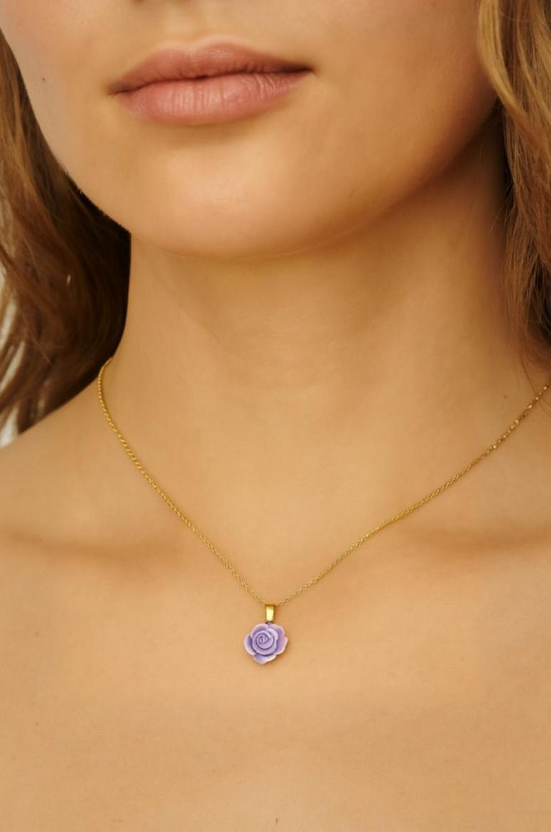 Small Violet Rose Pendant Necklace