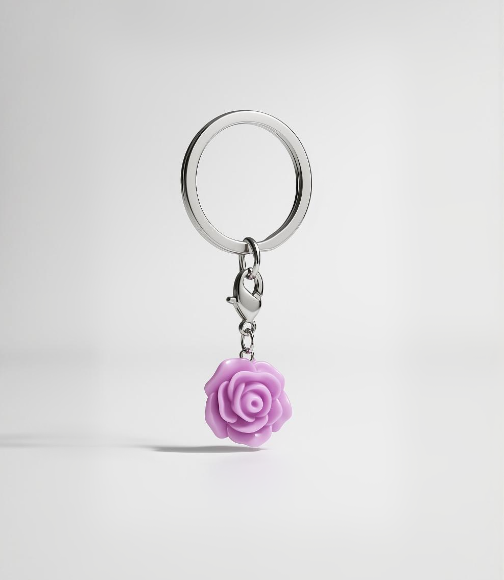 Stainless Steel Keychain with a  Flower Charm