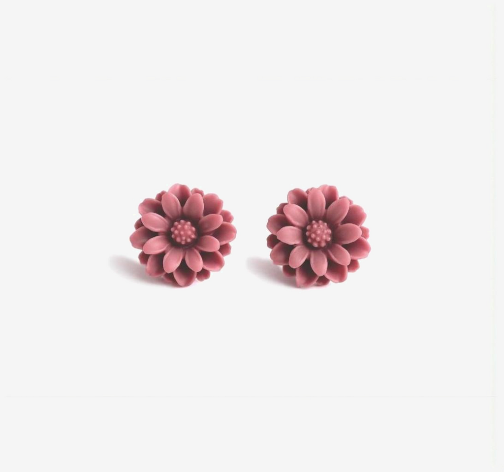 Delicate Pale Red Daisy Stud Earrings