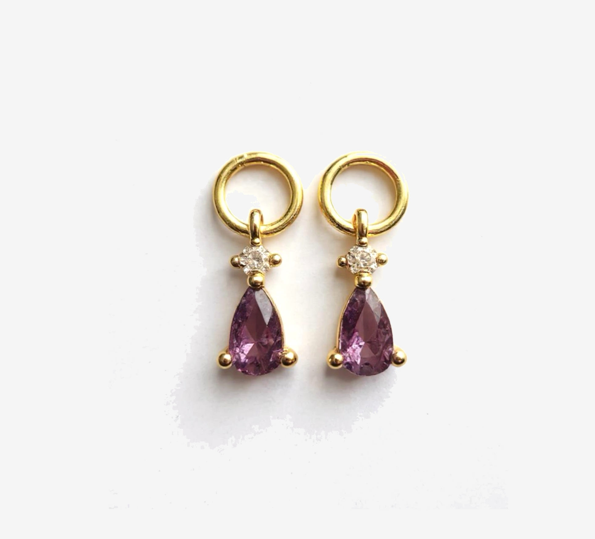 Small Drop Earrings Charms in White and Dark Amethyst