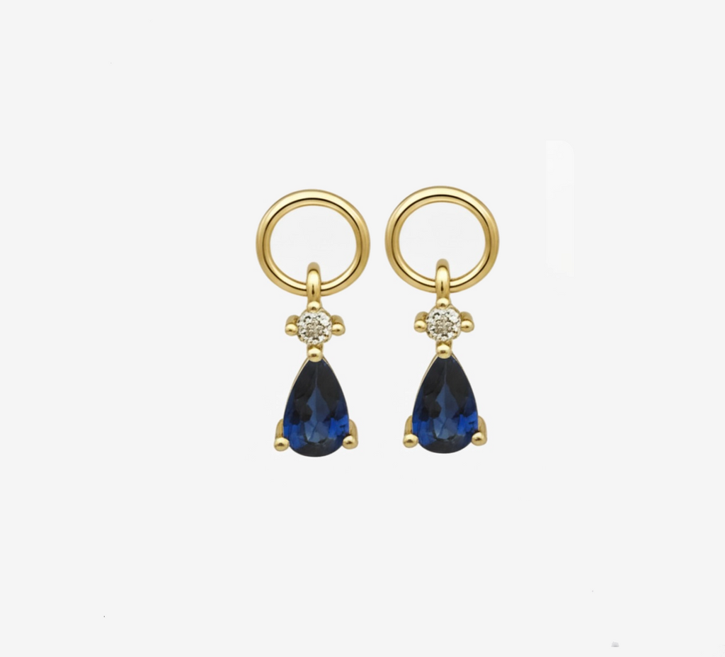 Small Drop Earrings Charms in White and Sapphire Blue