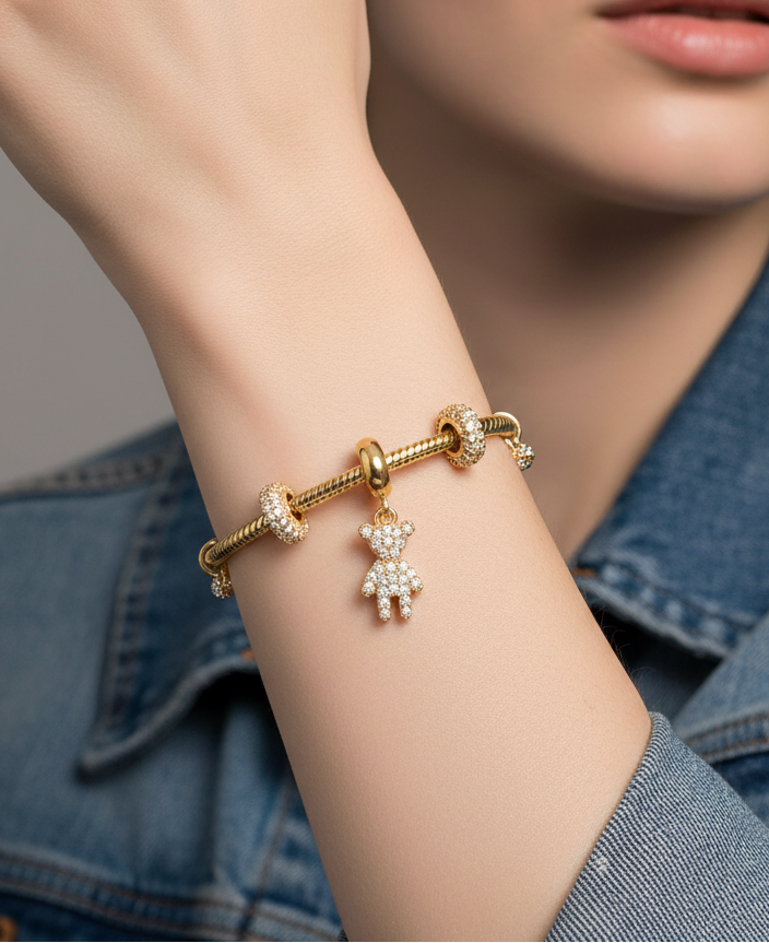 Teddy Bear Gold Pave Charm for Bracelets