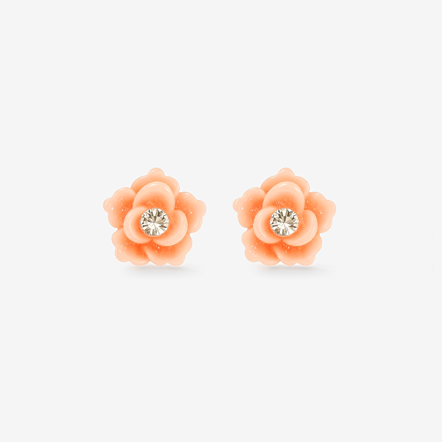 Small Peach Rose Sparkling Flower Stud Earrings