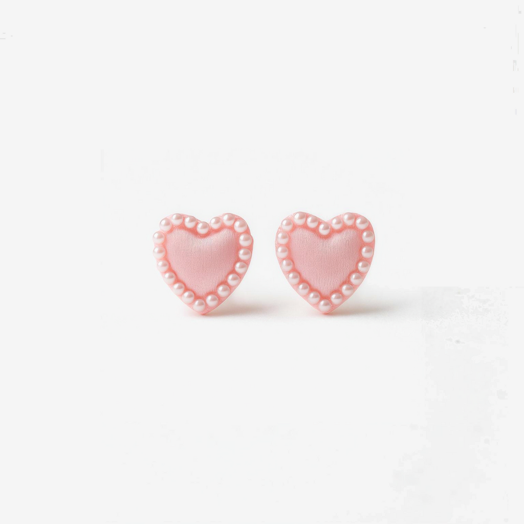 Pink Hearts with Dots Stud Earrings
