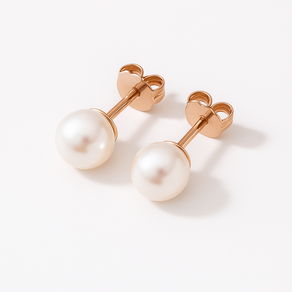 Seashell Pearl Rose Gold Sterling Silver Stud Earrings