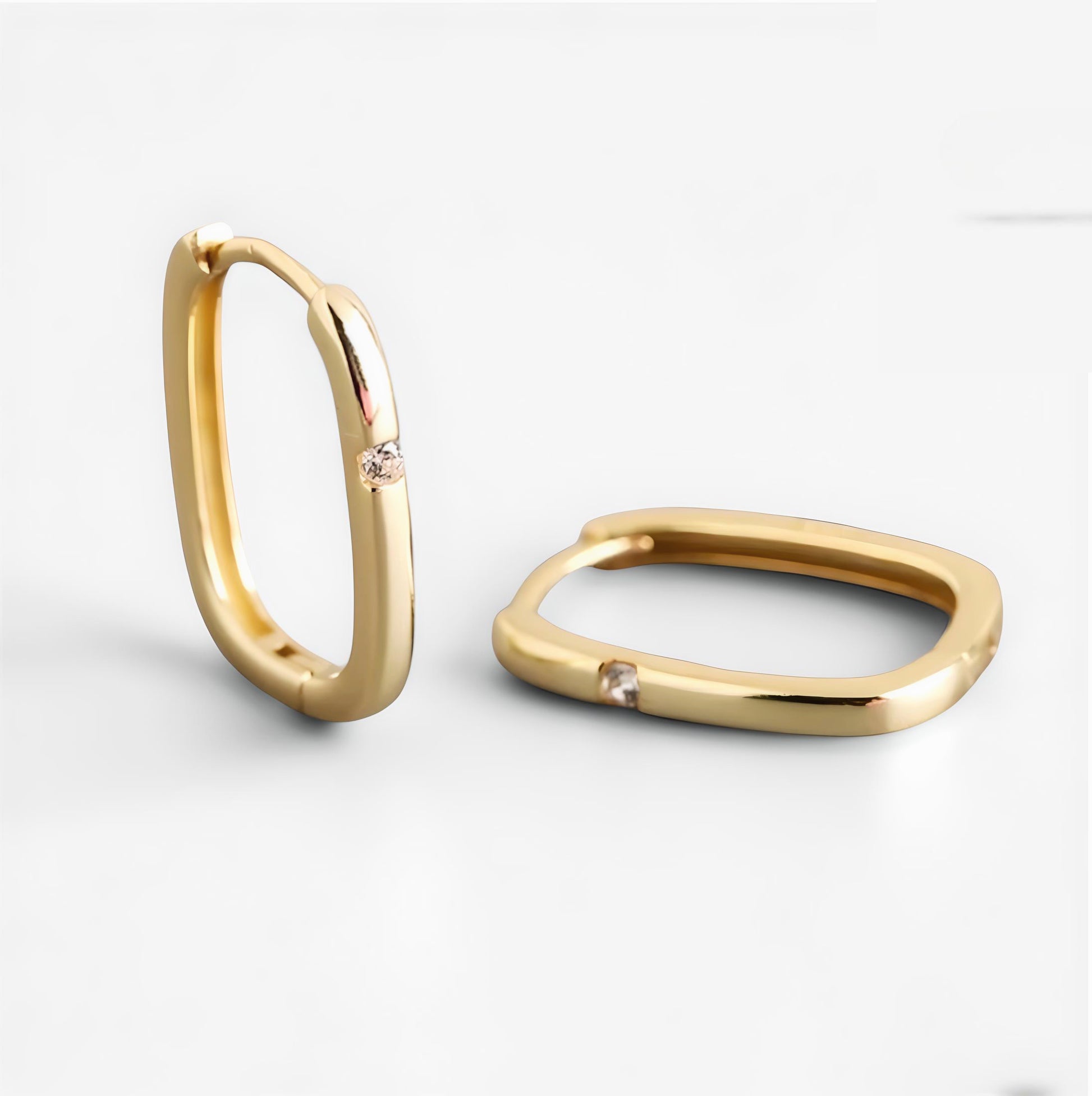 Geometric Gold Hoop Earrings with a Central Stone