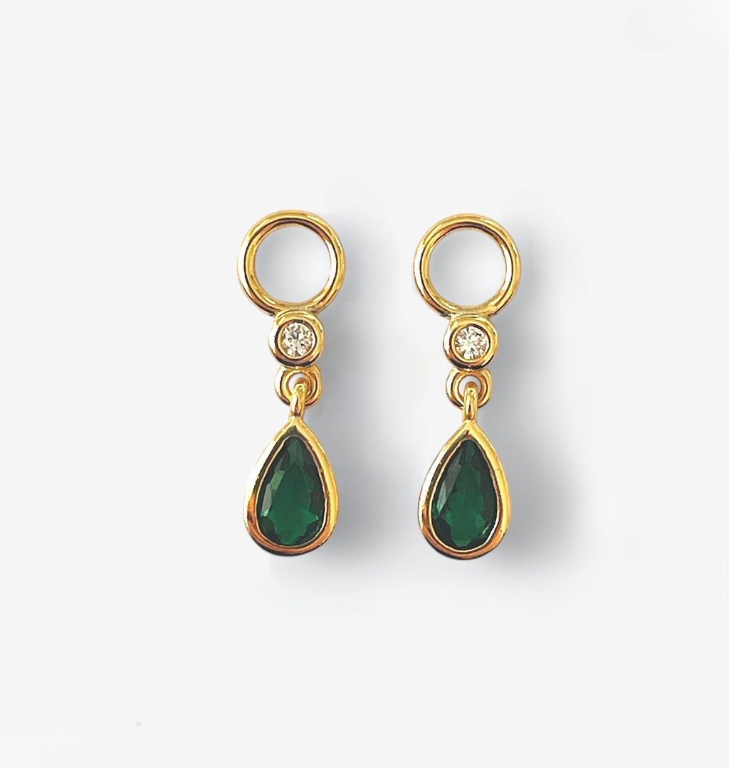 Green and White Crystal Gold on Sterling Silver Earring Charms