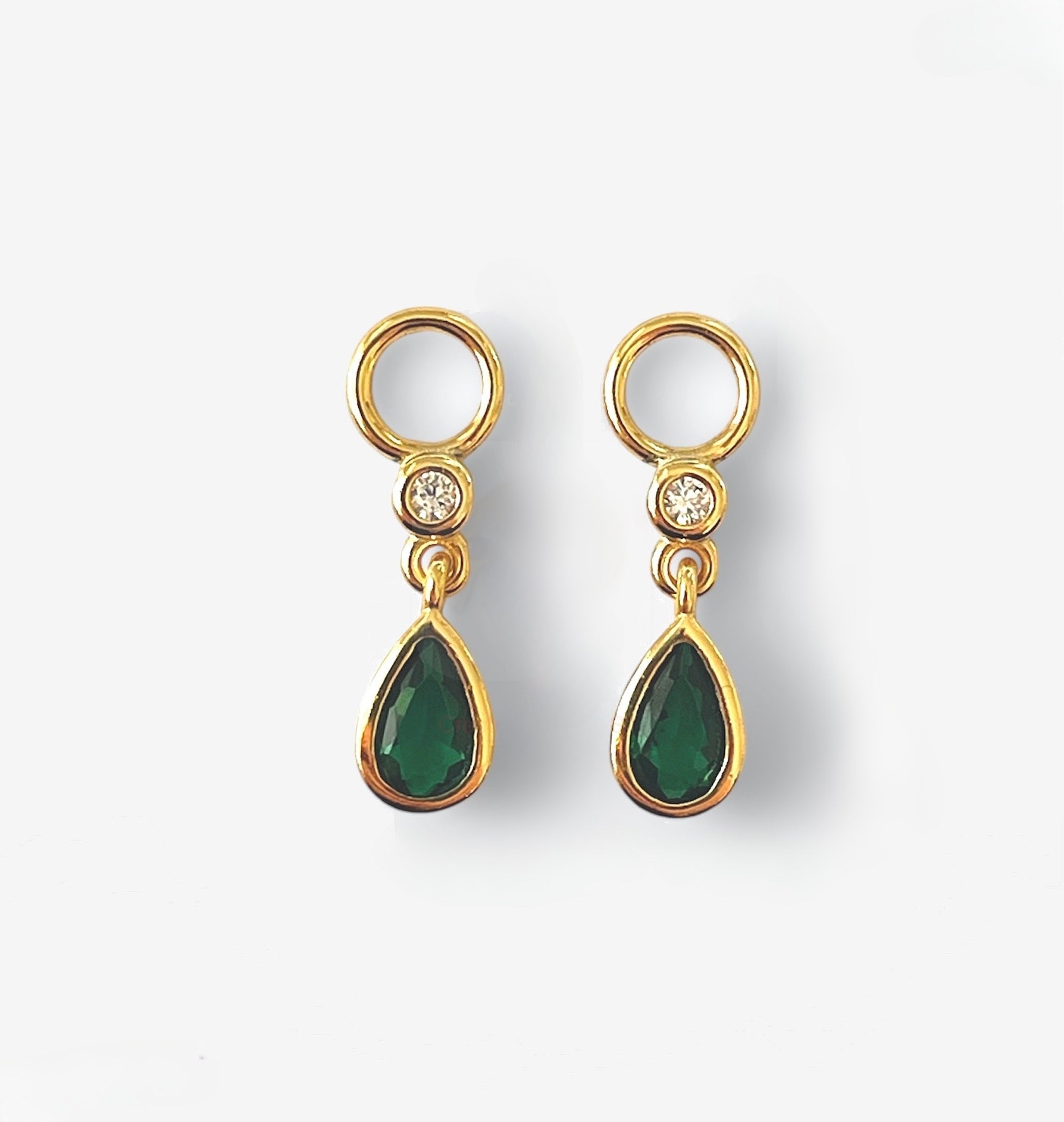 Green and White Crystal Gold on Sterling Silver Earring Charms