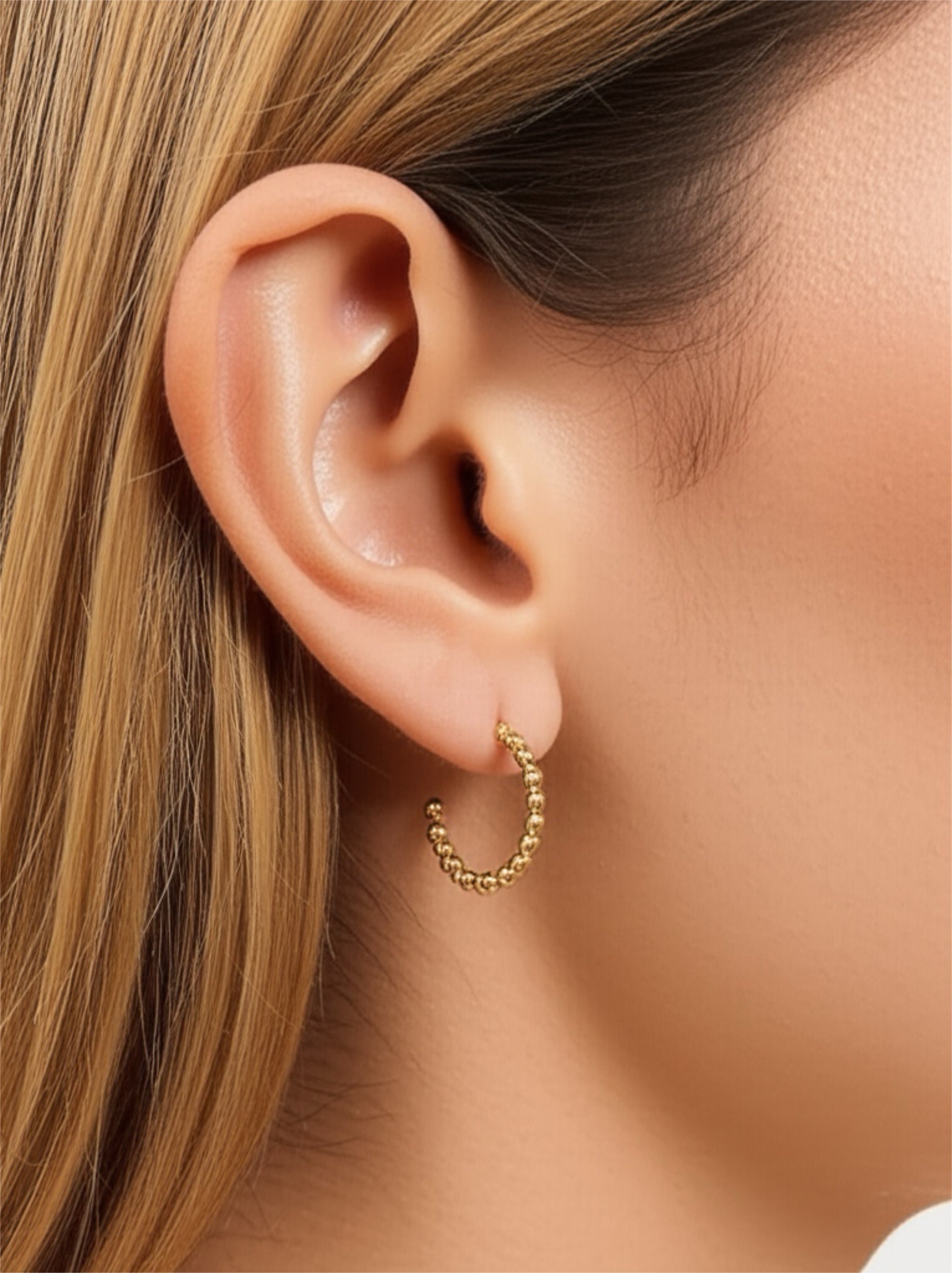 Dotted Hoop Gold Semi Hoop Earrings- Large