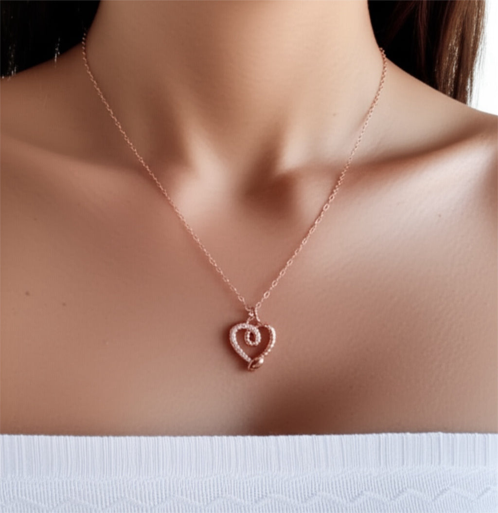 Heart with Serpent Rose Gold Necklace