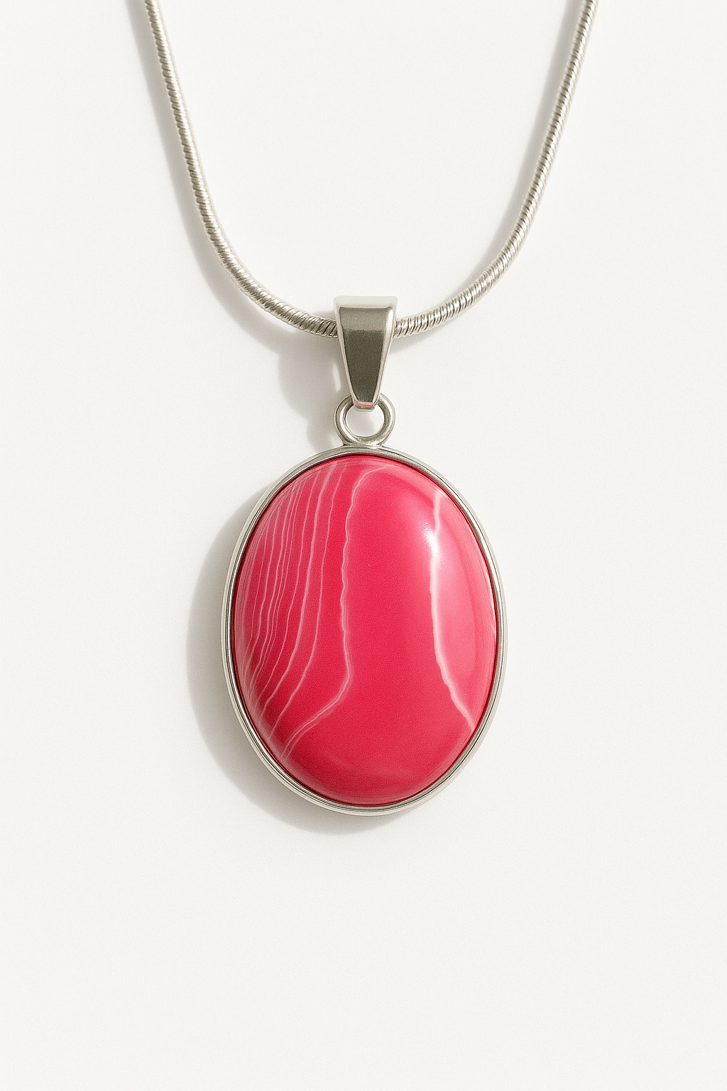 Pink Rhodochrosite Stainless Steel Pendant Necklace