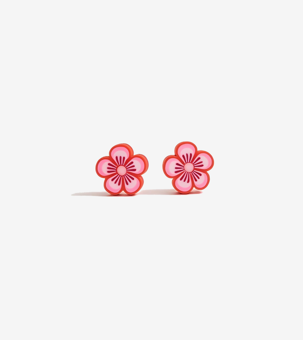 Mini Red and White Flower Earrings