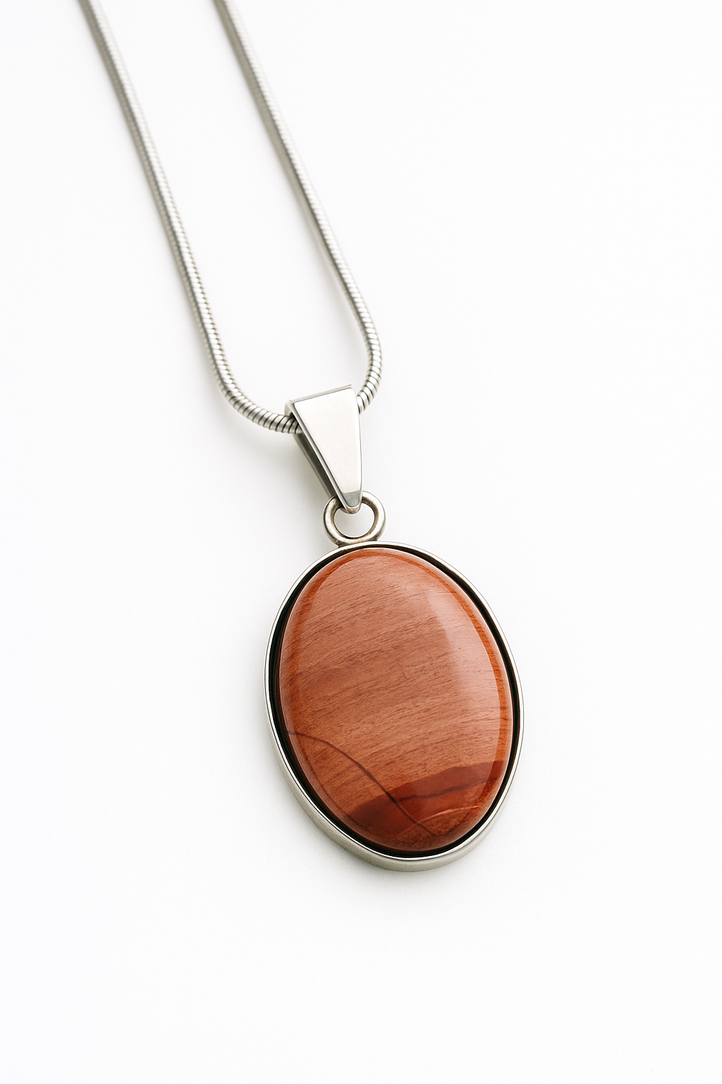 Red Jasper Stainless Steel Pendant Necklace