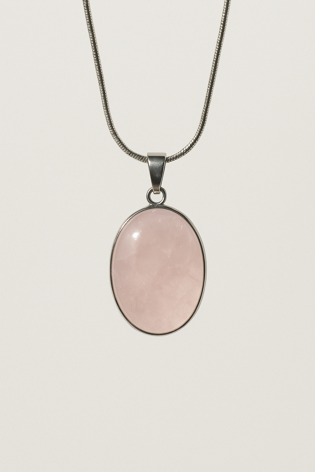 Rose Quartz Stone Stainless Steel Pendant Necklace