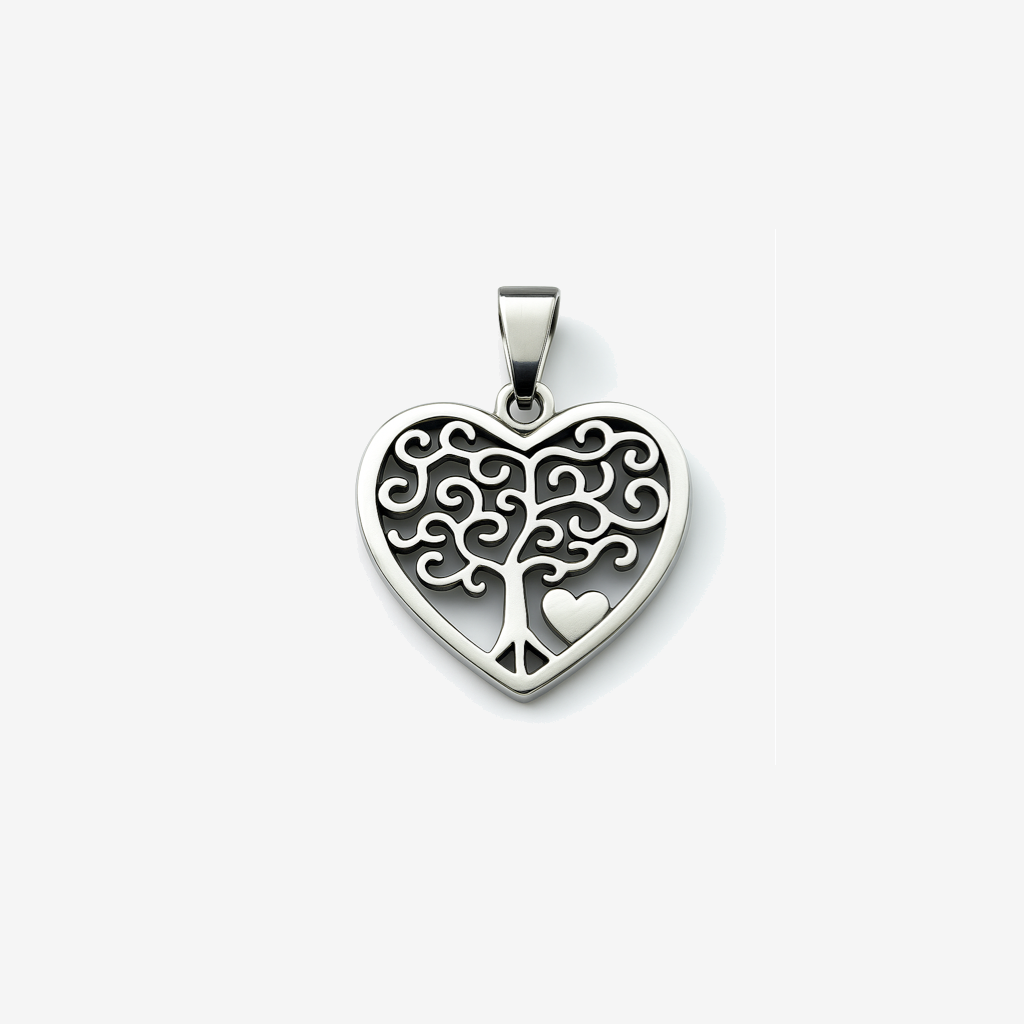 Heart with Tree of Life Stainless Steel Pendant