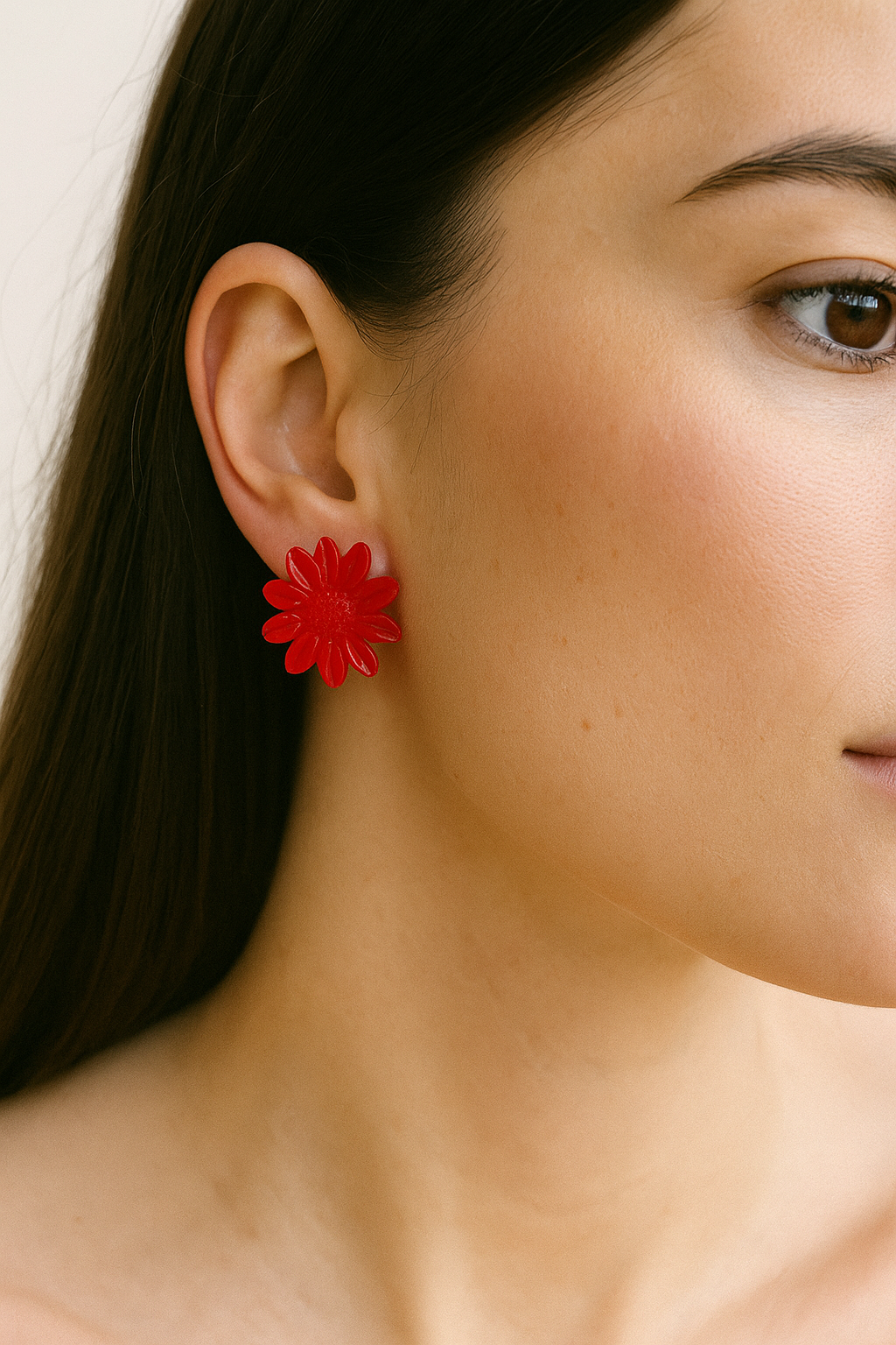 Red Marguerite Flower Stud Earrings