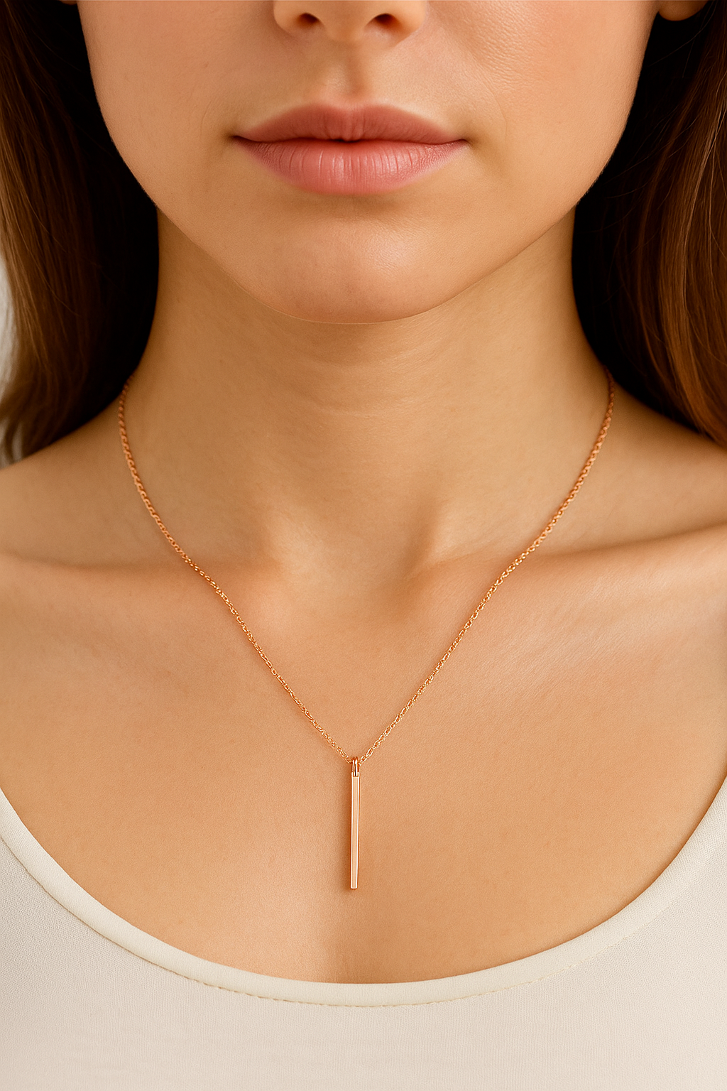 Minimalist Rose Gold Bar Pendant Necklace