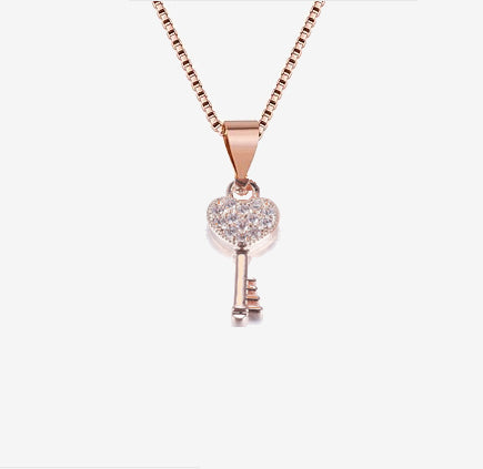 Heart Key Rose Gold on Sterling Silver Necklace
