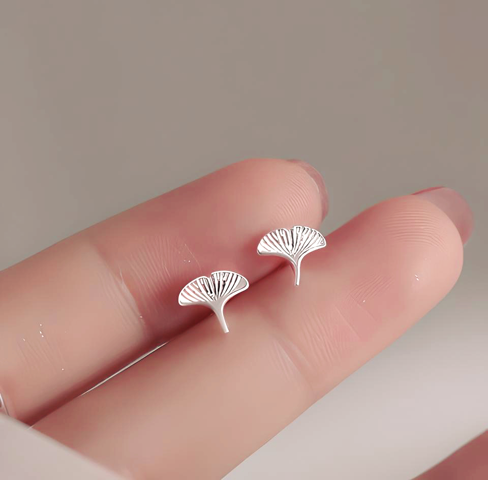 Delicate Ginco Biloba Leaf Stud Earrings