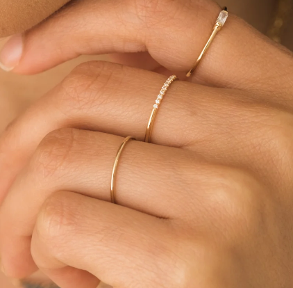 Stack Ring with Three Central Cubic Zirconia Stones