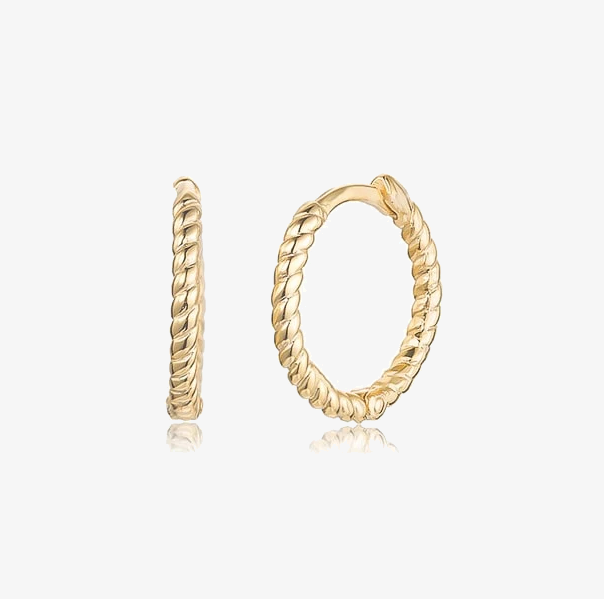 Twisted Gold on Sterling Silver Hoops- Medium