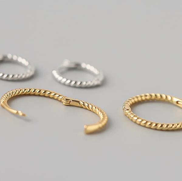 Twisted Gold on Sterling Silver Hoops- Medium