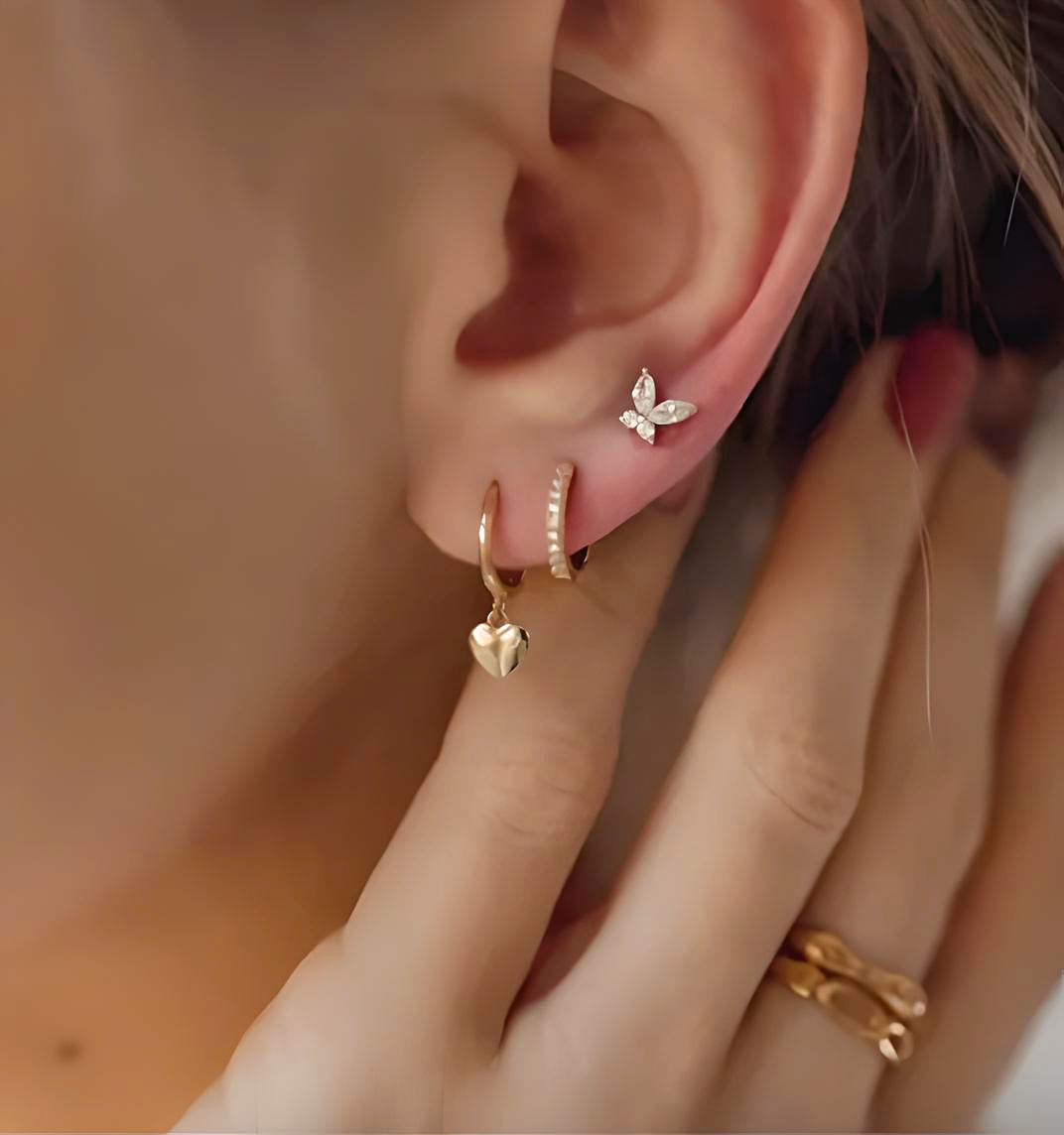 Elegant Gold on Sterling Silver Hoops with Hearts