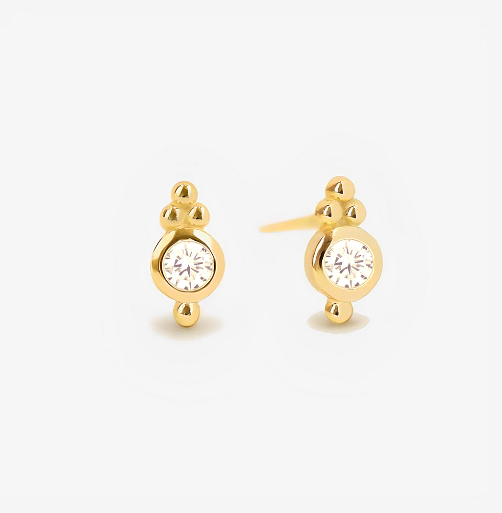 Clubs with Central Stone Gold Stud Earrings