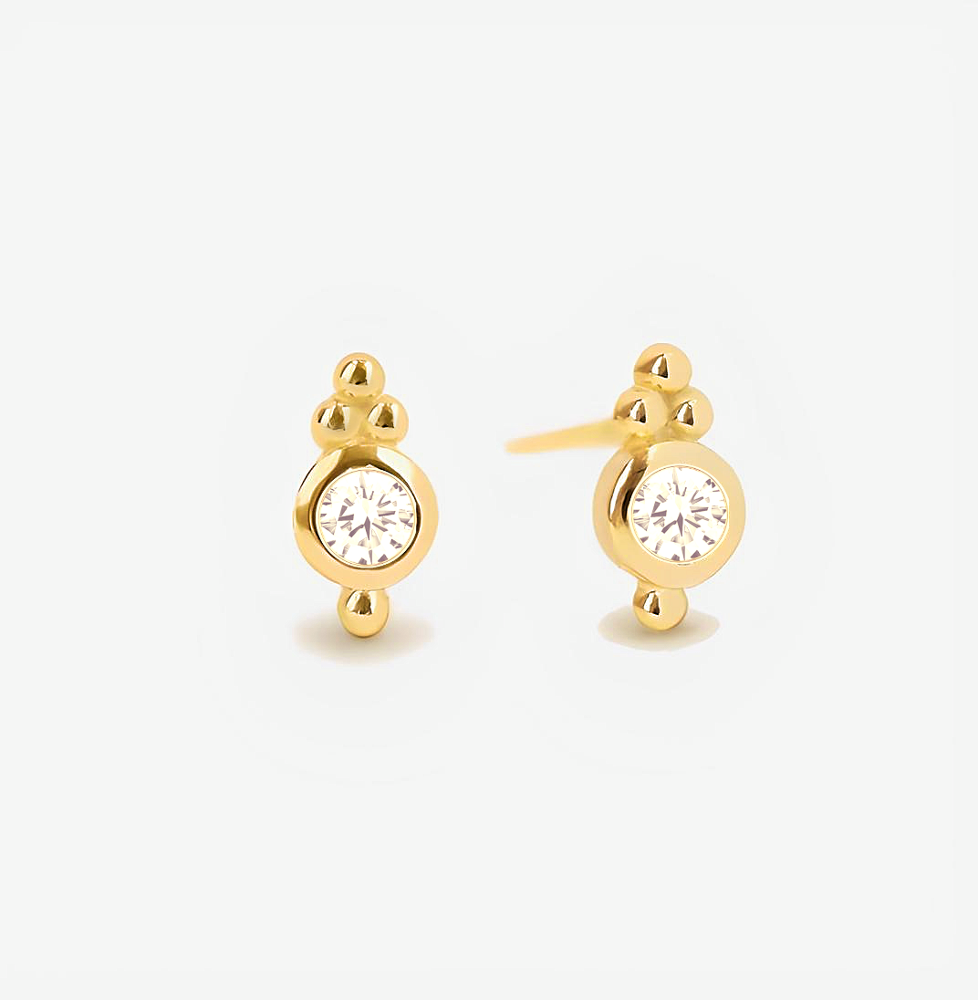 Clubs with Central Stone Gold Plated Stud Earrings