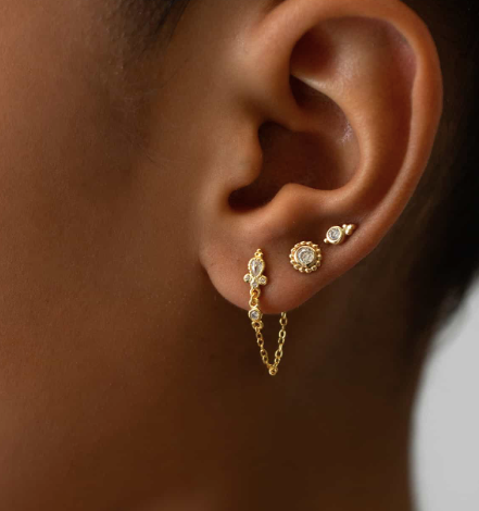 Clubs with Central Stone Gold Stud Earrings