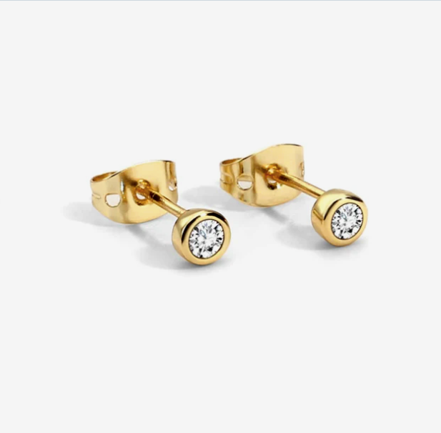 Delicate Solitaire Studs Gold on Sterling Silver