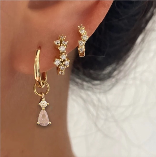 Small Drop Earrings Charms in White and Light Pink