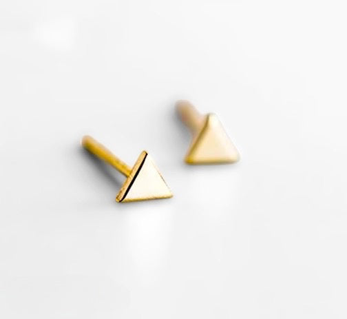 Minimalistic Pyramid Gold on Sterling Silver Stud Earrings
