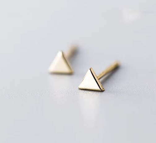 Minimalistic Pyramid Gold on Sterling Silver Stud Earrings