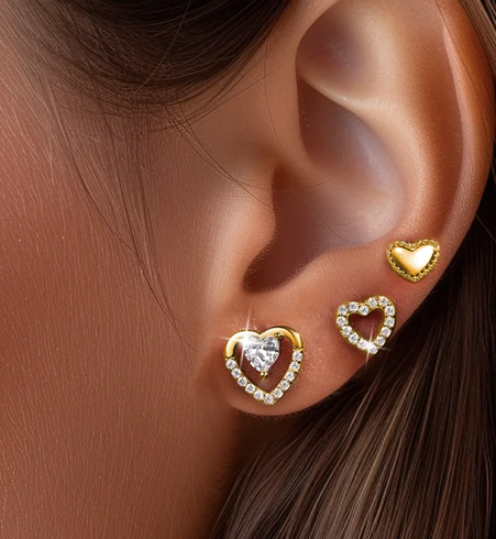 Statement Hearts and Central Stone Stud Earrings