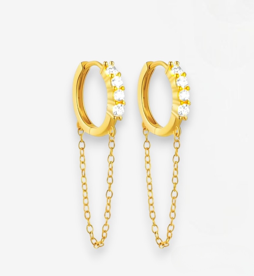 Gold Plated Hoop Earrings with Chains