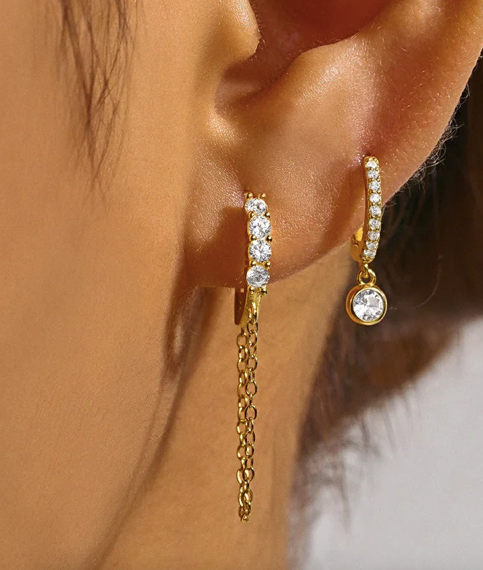 Gold Plated Hoop Earrings with Chains