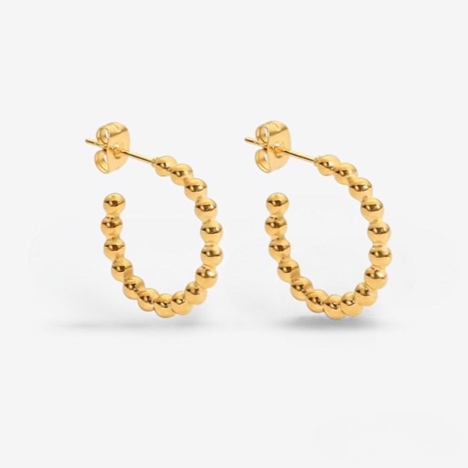 Dotted Hoop Gold Semi Hoop Earrings- Medium