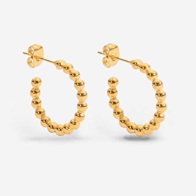 Dotted Hoop Gold Semi Hoop Earrings- Large
