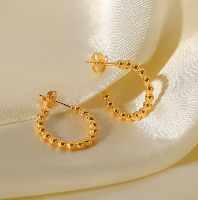 Dotted Hoop Gold Semi Hoop Earrings- Large