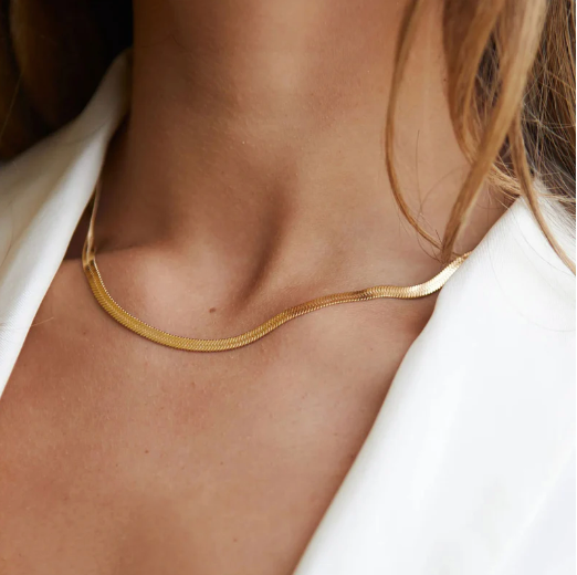 Flat Snake Chain Gold Plated Stainless Steel Necklace