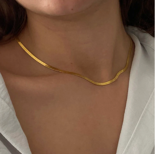 Flat Snake Chain Gold Plated Stainless Steel Necklace