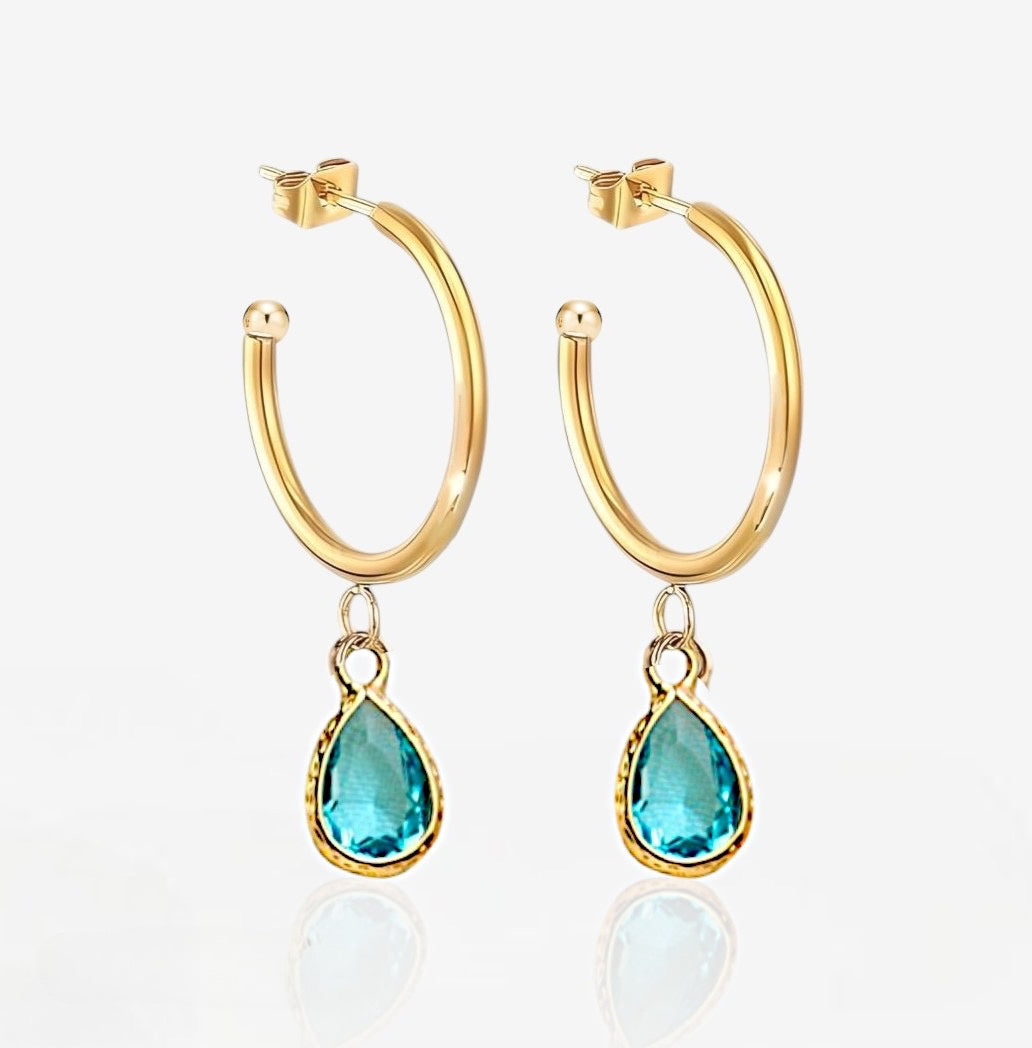 Ocean Blue Teardrop Semi Hoop Earrings
