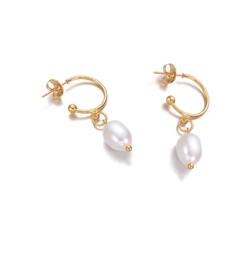 Delicate Pearls Gold Plated Semi Hoop Earrings