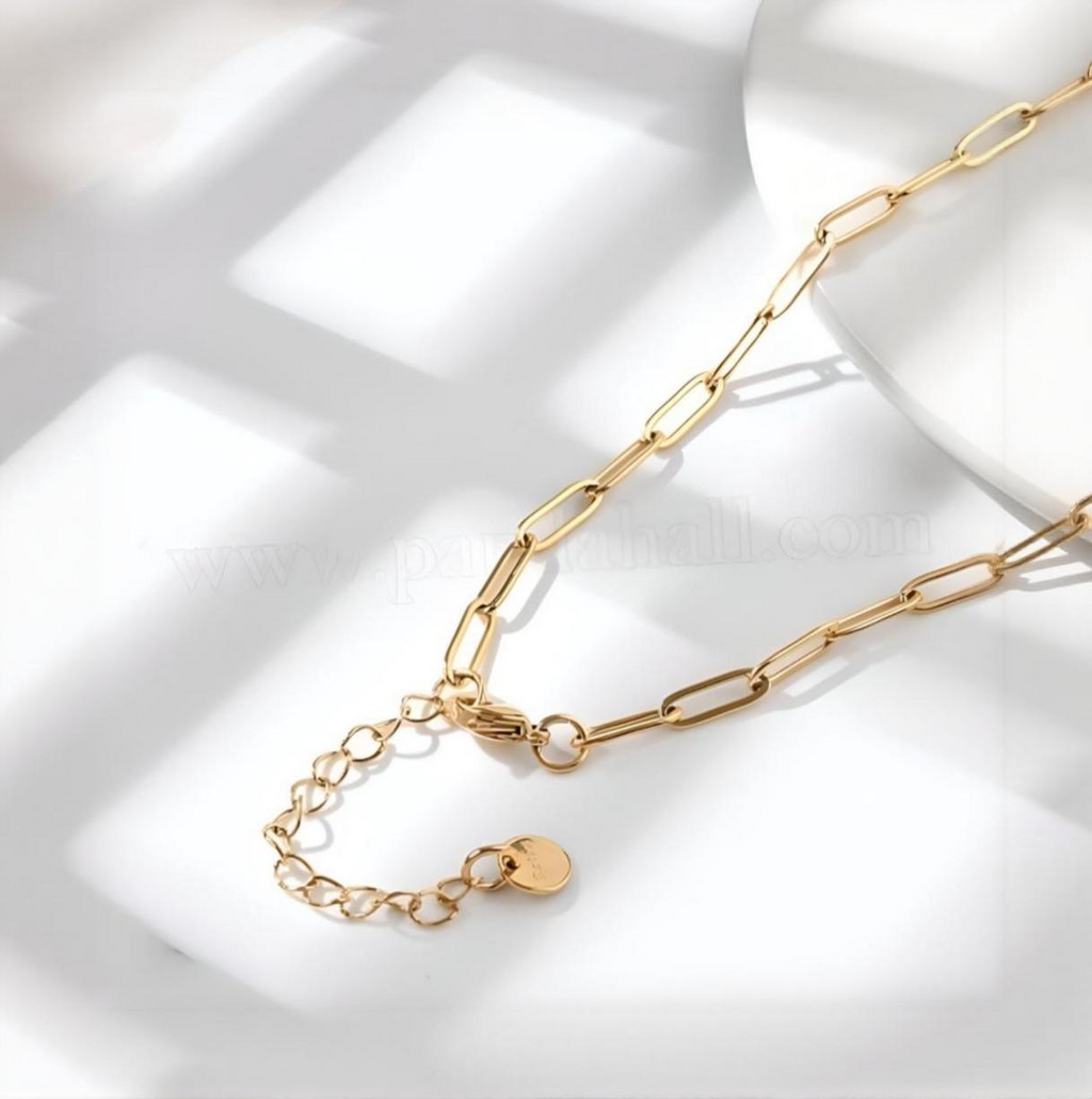 Paper Clip Stainless Steel Necklace in Gold