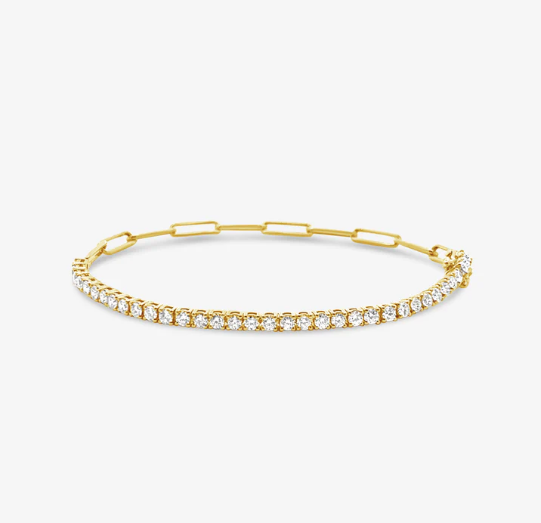 Tennis Bracelet with Paperclip Chain in Gold