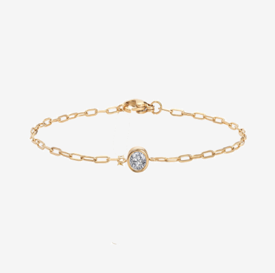 Paperclip Chain Bracelet with Central Solitaire Stone