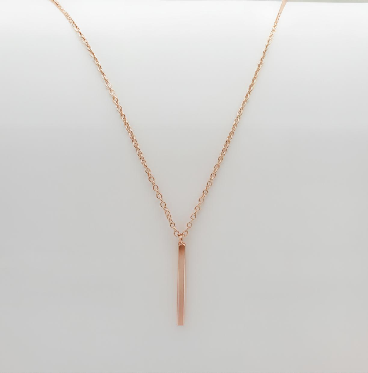 Minimalist Rose Gold Bar Pendant Necklace