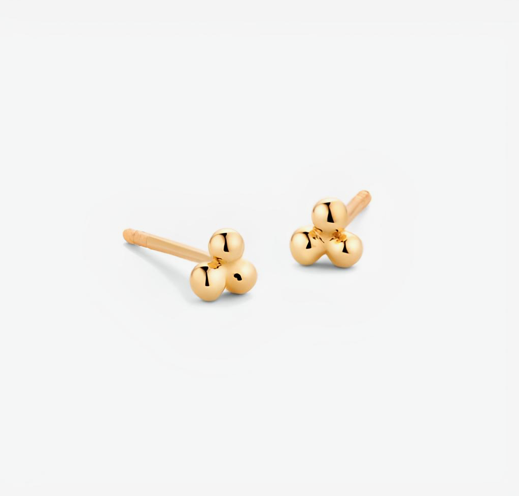 Three Dots Mini Clover Gold Stud Earrings