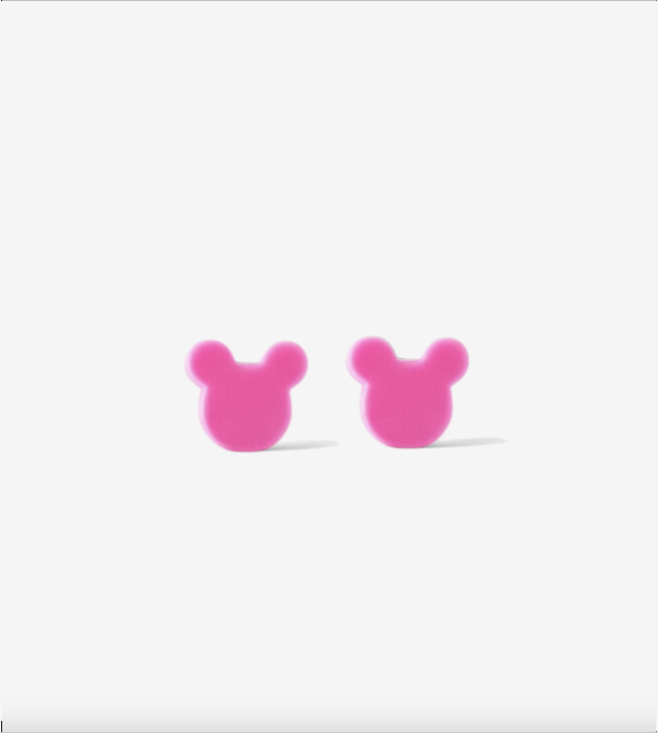 Mini Neon Pink Mouse Stud Earrings